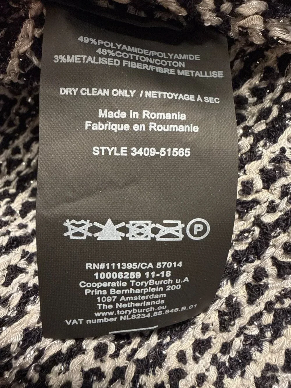 New Tory Burch Medium Embellished Fringe Tweed Dress Black White Silver